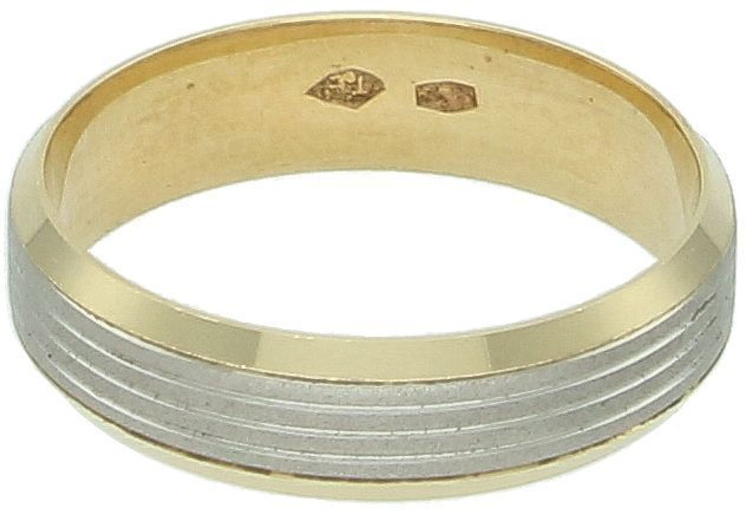 Złota obrączka ślubna płaska 5 mm  Białe i żółte złoto 585  Rozmiar 15.jpg